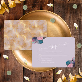 Cartão RSVP Hortênsias Roxas Lavanda Azul Dourado Elegantes