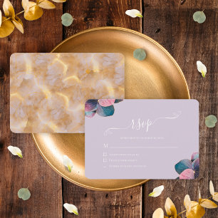 Cartão RSVP Hortênsias Roxas Lavanda Azul Dourado Elegantes
