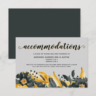 Cartão RSVP Hotel de Casamento Elegante Moderno Floral Amarelo