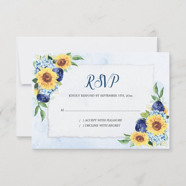Cartão RSVP Hydrangea Blue Watercolor Casamento (Frente)