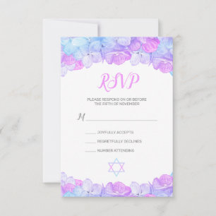 Cartão RSVP Hydrangea Floral Pink Watercolor Bat Mitzvah