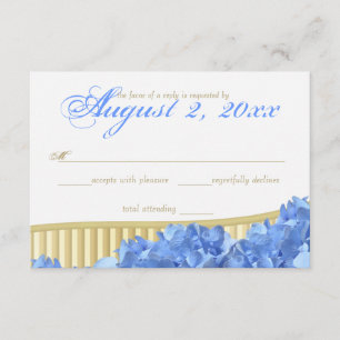 Cartão RSVP Hydrangeas azuis e Douradas faixas