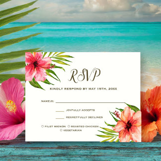 Cartão RSVP Ilha Paradise | Flores para Escolha de Refeições F
