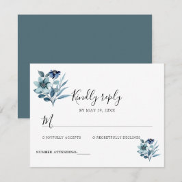Cartão RSVP Ilustração de Aquarela Rústica com Buquê Floral Az
