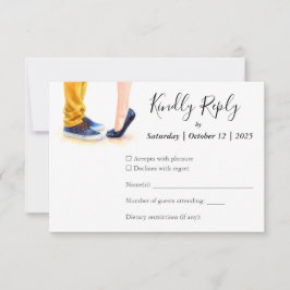 Cartão RSVP Ilustração de Casal de Script Moderno Casual Weddi