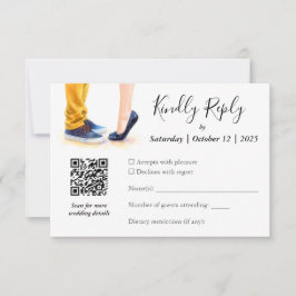 Cartão RSVP Ilustração de Casal de Script Moderno Casual Weddi