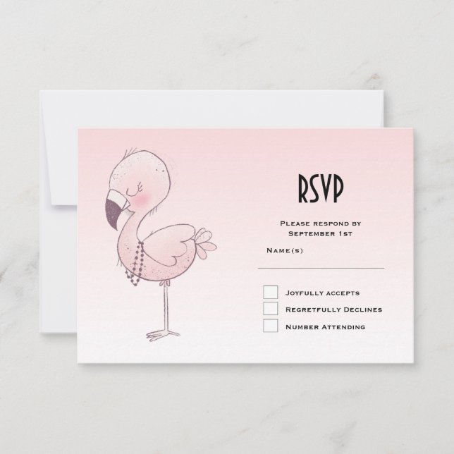Cartão RSVP Ilustração de Flamingo Cor-de-Rosa (Frente)