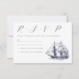 Cartão RSVP Ilustração de Navio Náutico Vintage para Casamento