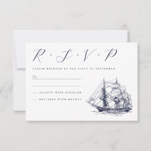 Cartão RSVP Ilustração de Navio Náutico Vintage para Casamento