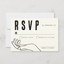Cartão RSVP Ilustração Desenhada à Mão em Marfim Casamento Min