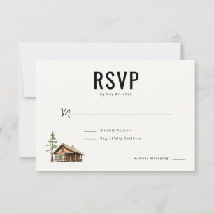 Cartão RSVP Ilustração Minimalista de Cabana Neutra