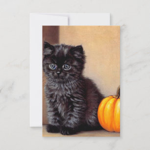Cartão RSVP Ilustração Vintage Halloween Black Kitten
