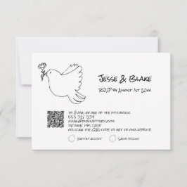 Cartão RSVP Ilustrações de Dodle Casadas em Preto e Branco