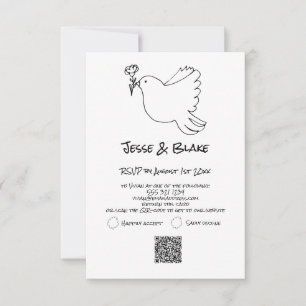Cartão RSVP Ilustrações de Dodle Casadas em Preto e Branco