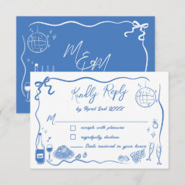 Cartão RSVP Ilustrações Desenhadas à Mão Rabiscos Casamento 