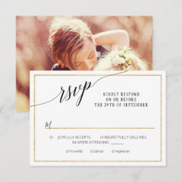 Cartão RSVP Imagem de Casamento Mínimo Dourado Simples de Scri