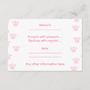 Cartão RSVP Impressão em Via Animal. Rosa claro e padrão branc