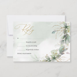 Cartão RSVP Incrível folhagem boho verde folhas falsas dourada
