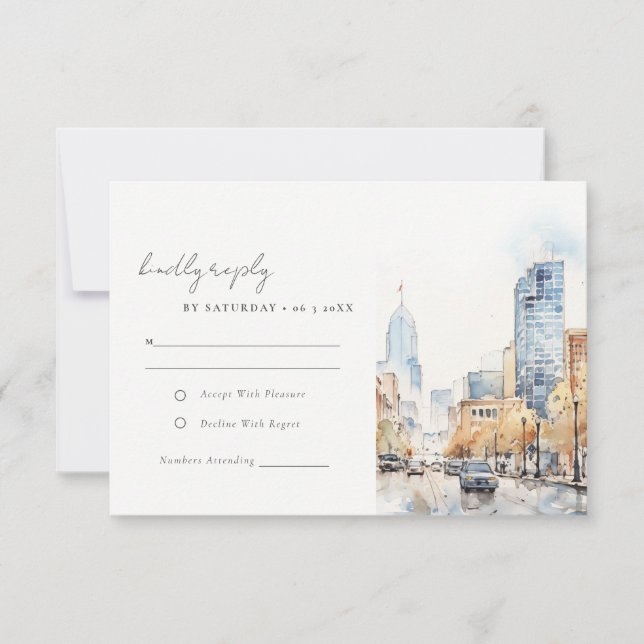 Cartão RSVP Indianapolis Indiana Landscape Watercolor Wedding (Frente)