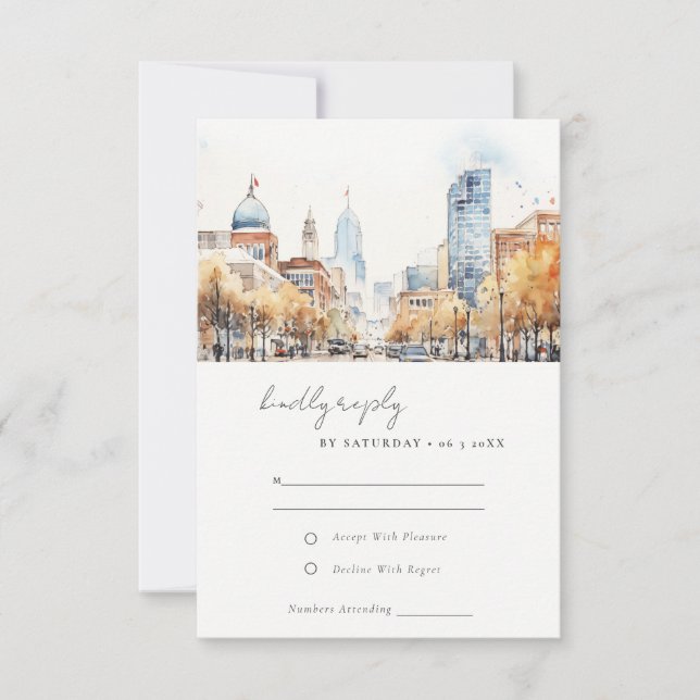 Cartão RSVP Indianapolis Indiana Landscape Watercolor Wedding (Frente)