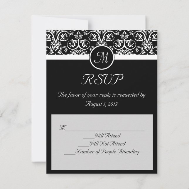Cartão RSVP Insignia Preta Grande Casamento Correspondência RS (Frente)