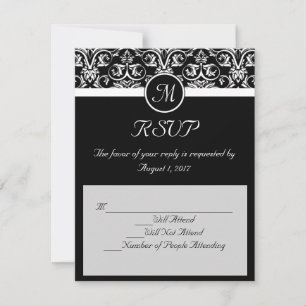Cartão RSVP Insignia Preta Grande Casamento Correspondência RS