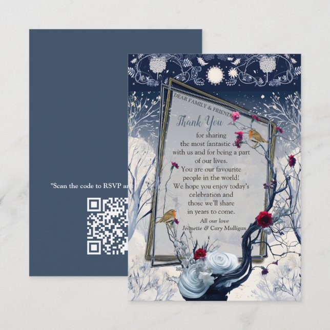 Cartão RSVP Inverno único Ikabana Festivo Obrigado (Frente/Verso)