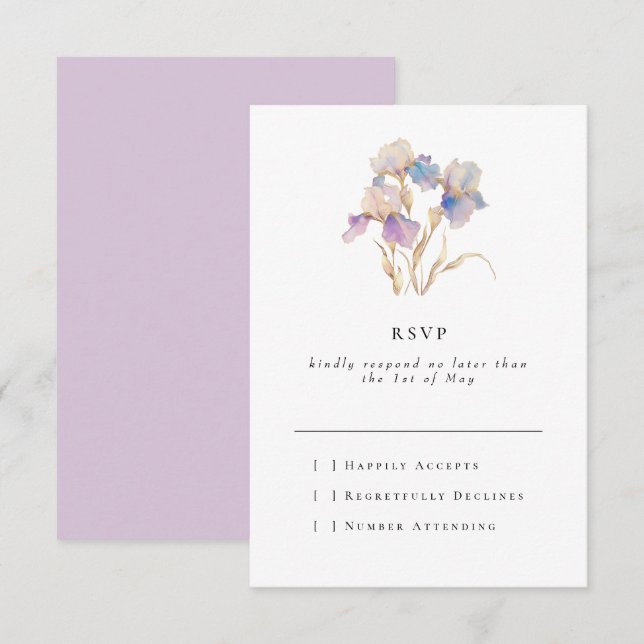 Cartão RSVP Iris Floral Mínima Elegante (Frente/Verso)