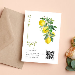 Cartão RSVP Itália Mediterrâneo Limão Vibrante Casamento Códig