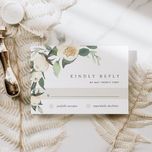 Cartão RSVP Ivory Bloom | Watercolor Floral Wedding (Criador carregado)
