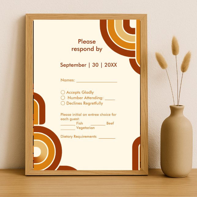 Cartão RSVP ivory Bold Retro Casamento dos anos 70 (Criador carregado)