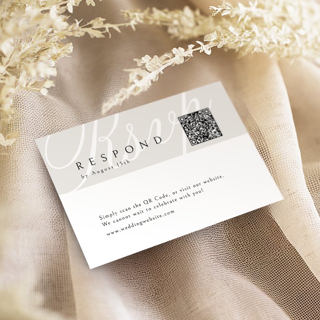 Cartão RSVP Ivory Classic Elegant Calliografia Casamento Códig (Ivory Classic Elegant Calligraphy Wedding QR code RSVP Card)