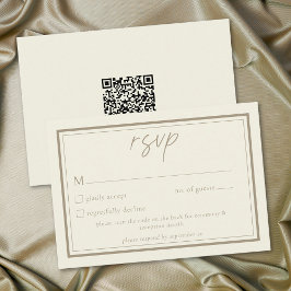 Cartão RSVP Ivory Cream Minimalist Frame Wedding QR Code