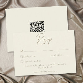 Cartão RSVP Ivory Cream Minimalist Leaf Acorn Fall Wedding QR