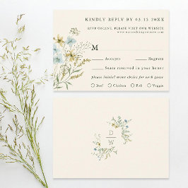 Cartão RSVP Ivory Delicate Wildflower Modern Boho Wedding