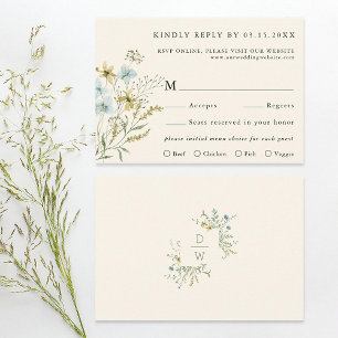 Cartão RSVP Ivory Delicate Wildflower Modern Boho Wedding