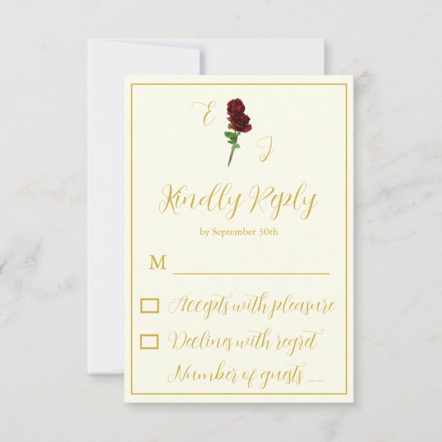 Cartão RSVP Ivory Dourada Rosa Wedding (Frente)