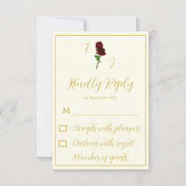 Cartão RSVP Ivory Dourada Rosa Wedding