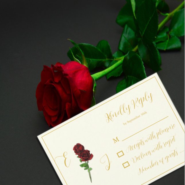 Cartão RSVP Ivory Dourada Rosa Wedding (Criador carregado)