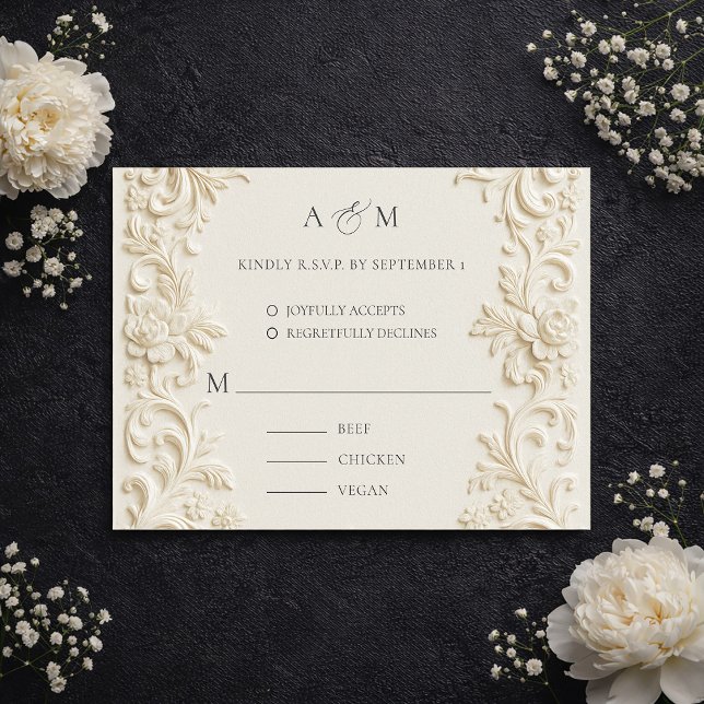 Cartão RSVP Ivory Elegant Baroque Wedding Response Card (Ivory Elegant Baroque Wedding Response Card)