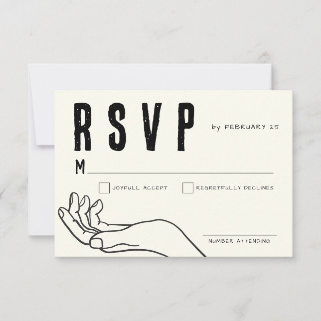 Cartão RSVP Ivory Hand Drawn Illustration Minimalist Wedding  (Frente)