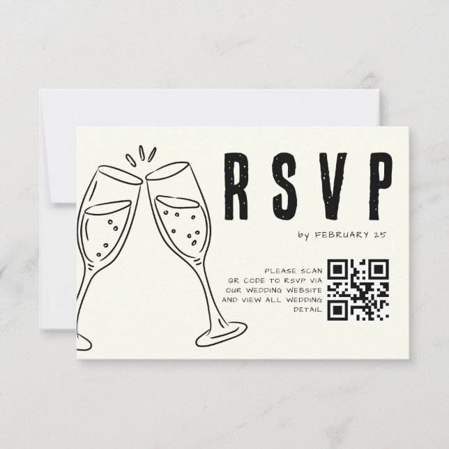 Cartão RSVP Ivory Hand Drawn Illustration Minimalist Wedding  (Frente)
