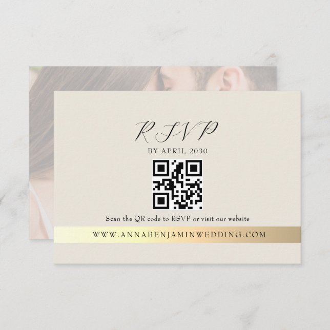 Cartão RSVP Ivory Photo QR Code Wedding (Frente/Verso)