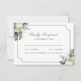 Cartão RSVP Ivory Rose Sage Green Floral Wedding