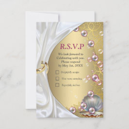 Cartão RSVP Ivory Silk, Dourados rendas e pérolas e mármore