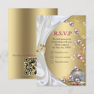 Cartão RSVP Ivory Silk, Dourados rendas e pérolas e mármore