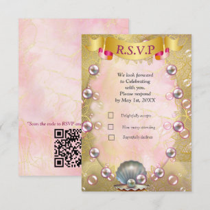Cartão RSVP Ivory Silk, Dourados rendas e pérolas e mármore