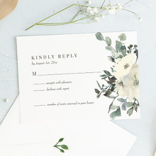 Cartão RSVP Ivory Watercolor Floral Wedding