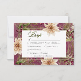 Cartão RSVP Janto Boho Winter Greenery Boughs Burgundy