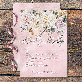 Cartão RSVP Janto de Casamento Boho Pampas e Rosas Rosa